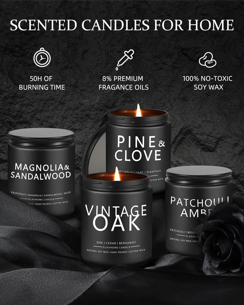 slashome Scented Candles for Men - 4 Pack Scented Candles Gifts for Men  Dad  Boyfriend - 50 Hours Long Burning Soy Candles for Home Scented (Pine/Sandalwood/Patchouli/Oak) - Image 2